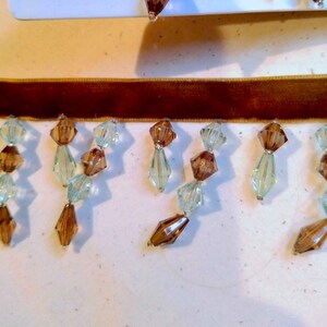 Brown/Blue Bead and Velvet Ribbon Trim Sewing Furniture Upholstery Jewelry Clearance Priced