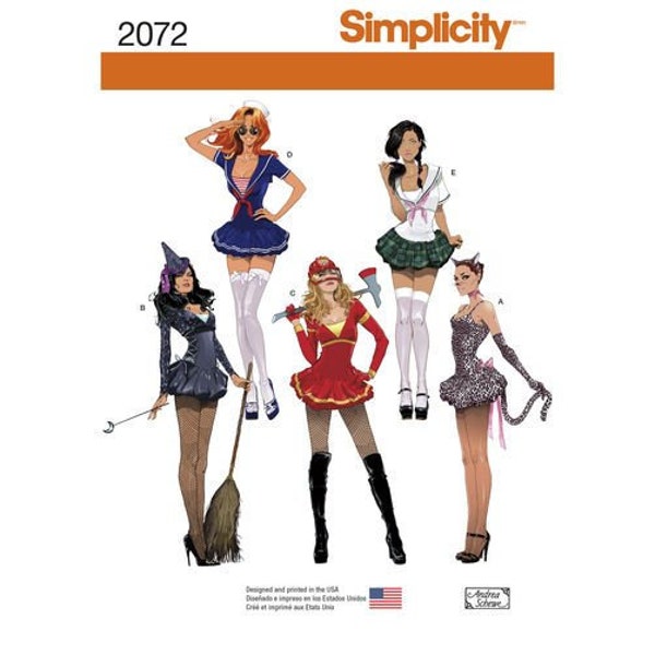 Simplicity Pattern 2072 Plus Size R5 14-22 Sexy Costume Sailor Witch Fire Fighter Cat/Leopard School Girl Cosplay Moon Halloween