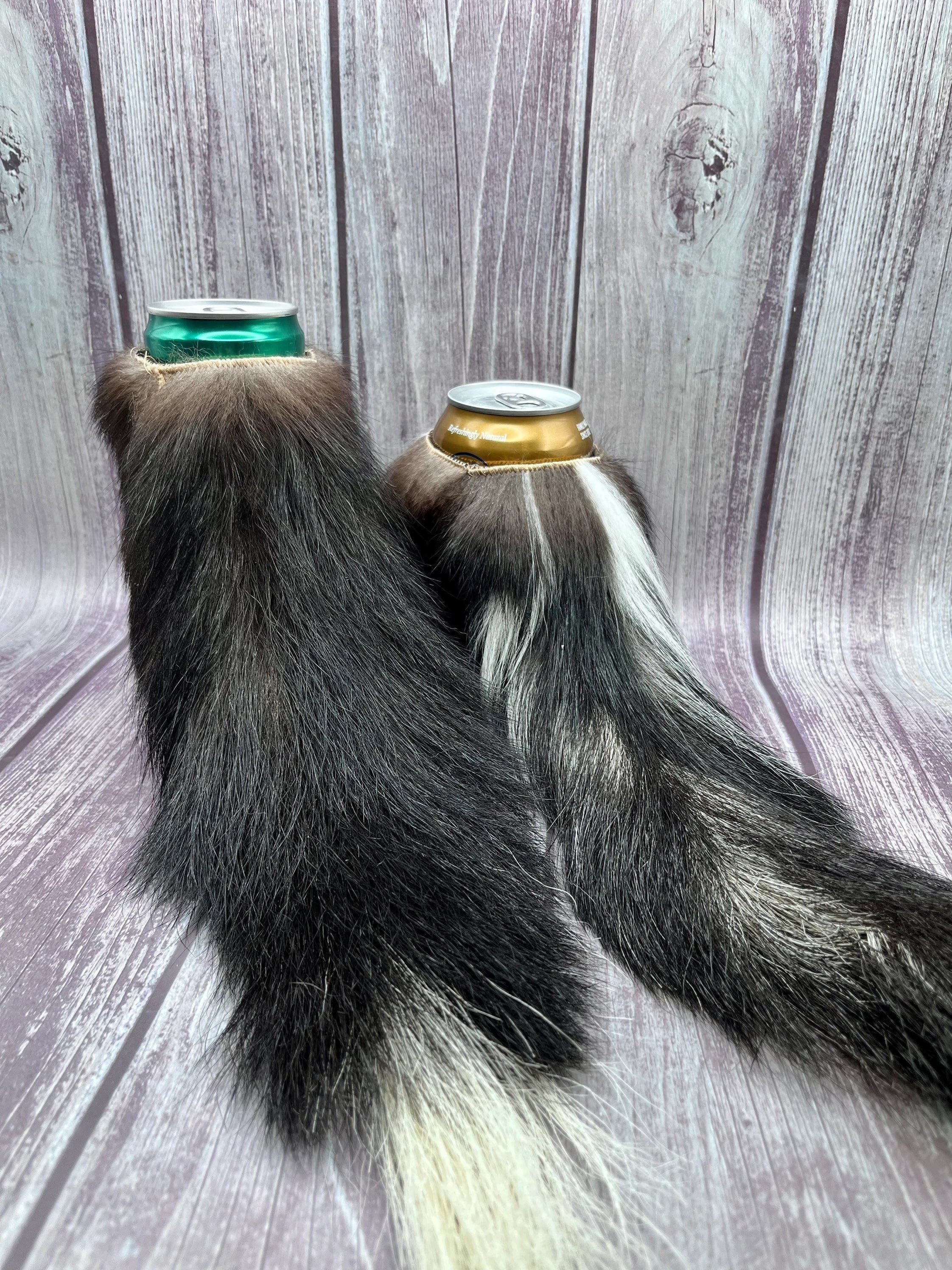 Skunk fur Can Cooler with grade B tail