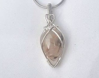 Wire Wrapped Rutilated Quartz in Sterling Silver Black Onyx Faceted Accent Wire Wrap