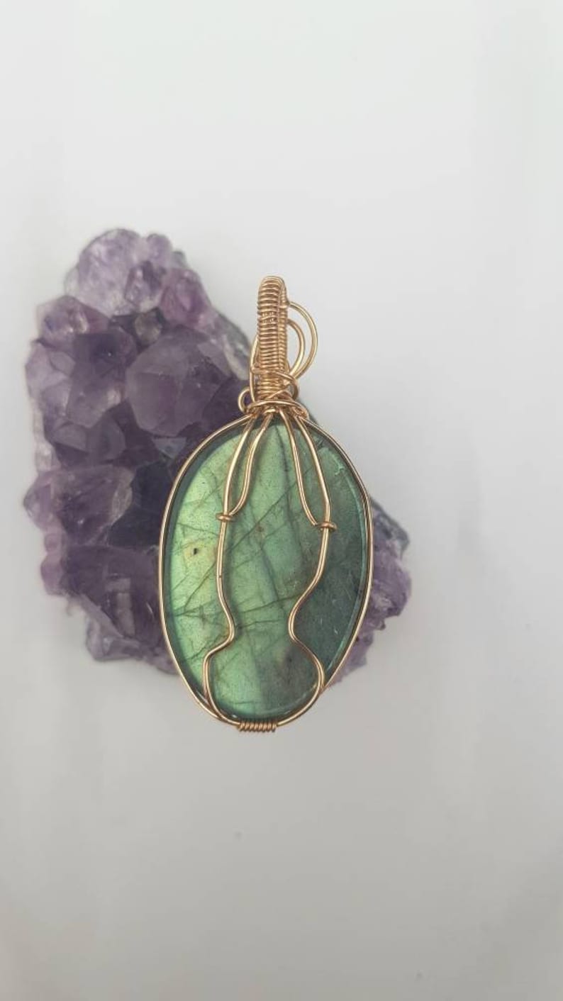 Wirewrapped gold labradorite necklace Wire wrapped labradorite jewelry Gold filled wirewrapped jewellery Gold labradorite pendant