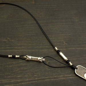 Unisex Necklace Skull, silver plated, leather cord,  MK 013