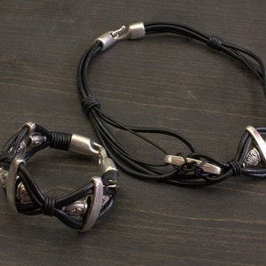 Necklace and bracelet leather jewelry set, hand made, KO 058