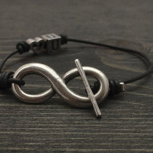 Unisex Bracelet &quot;LOVE U&quot;, silver plated, leather cord, DG 255