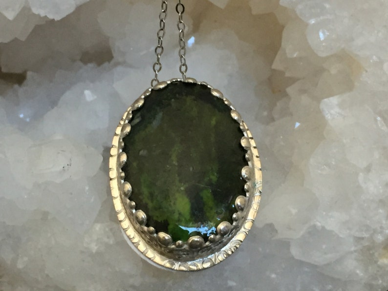 Sterling and Watermelon Agate Pendant Necklace