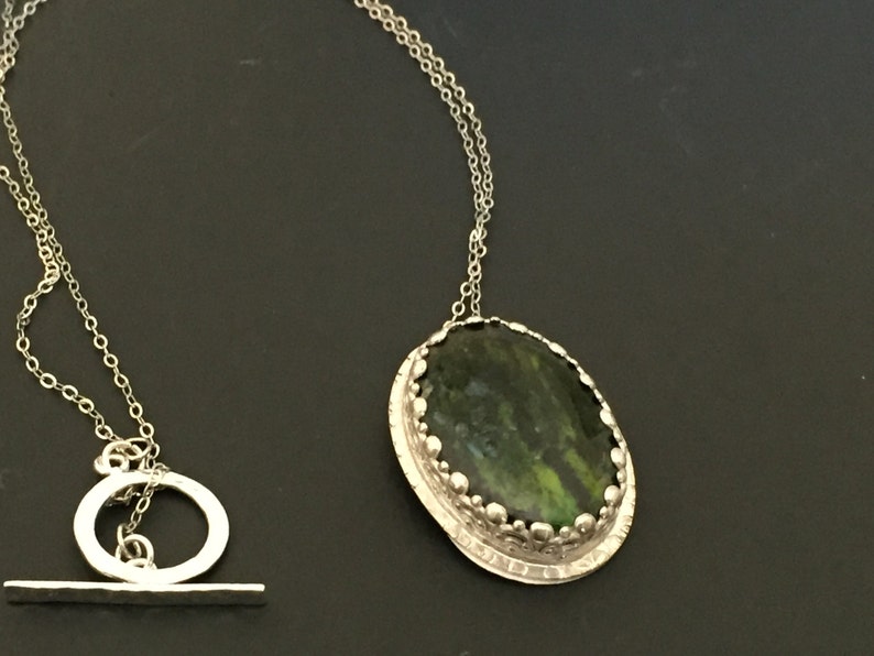 Sterling and Watermelon Agate Pendant Necklace