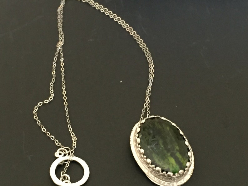 Sterling and Watermelon Agate Pendant Necklace