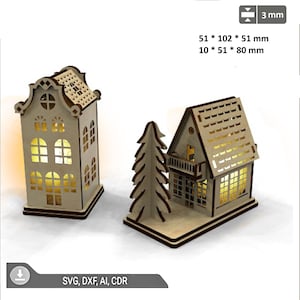 Wooden Christmas House with lighting, Laser cut files 3d,Light House,Plywood project for Cutting Machines and Glowforge, For an LED candle S