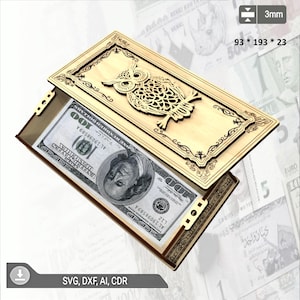 Laser geschnittene Geldgeschenkbox, Bargeldumschlag, SVG-Vorlage, Spardose SVG, Laserschnitt Geschenkbox für Bargeld, Holzdesign, Holzbox