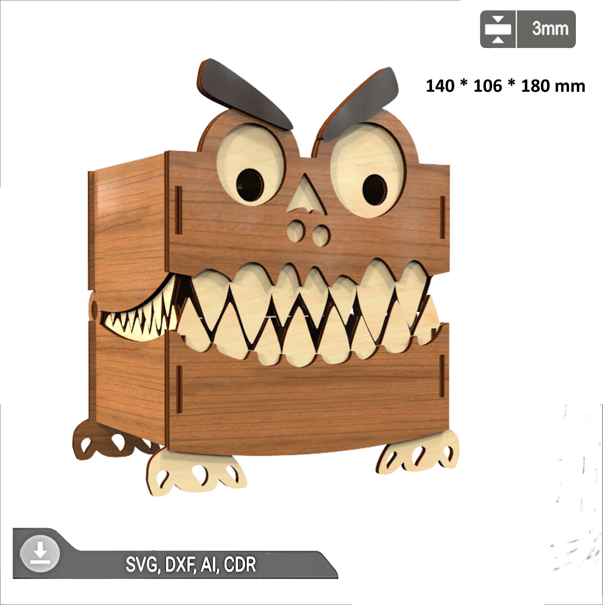 Monster Draw Box Monster Box 3mm, Halloween Monster Box ,spooky Wooden Chest, Laser Cut ...