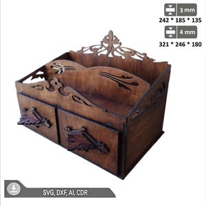 Laser Cut Wooden Decorative box  with Drawer svg file  Laser cut opener jewelry case Jewelry Box vector Laser Cut Rustic Wooden Chest
