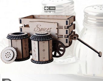 Laser Cut Salt & Pepper Cart: Wooden Spice Rack SVG File (Digital Download)
