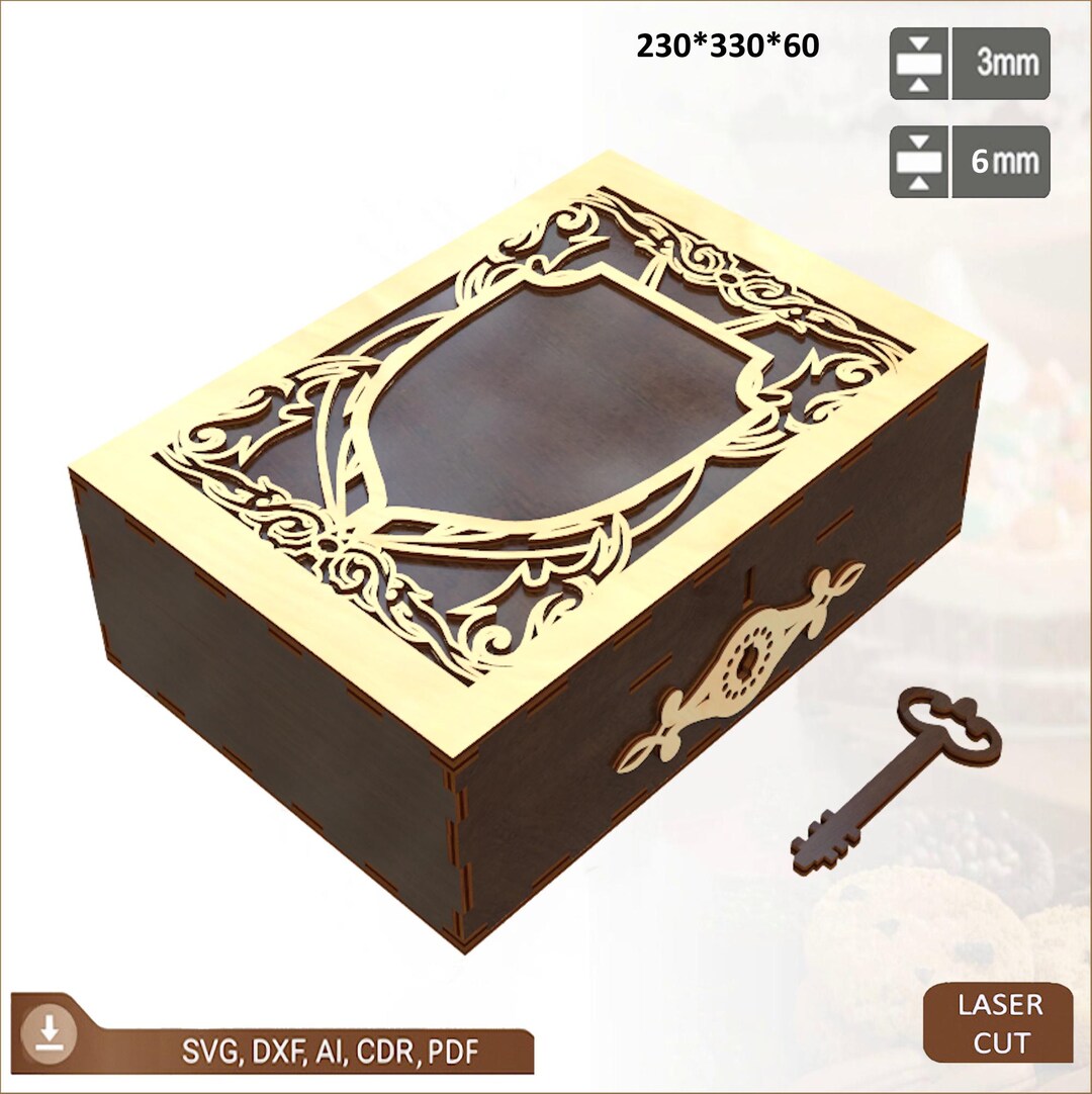 Laser Cut Jewelry Box File: Rustic Wooden Chest With Lock (digital ...