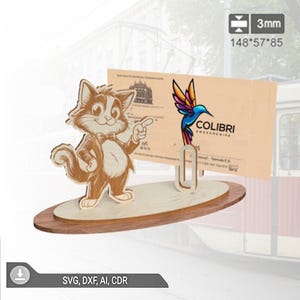 Archivo SVG de porta tarjetas de presentación cortado con láser: Diseño de gato divertido (descarga digital)