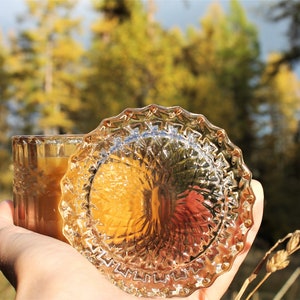 Beeswax candle in vintage style colored glass jar with wooden wick Citrine