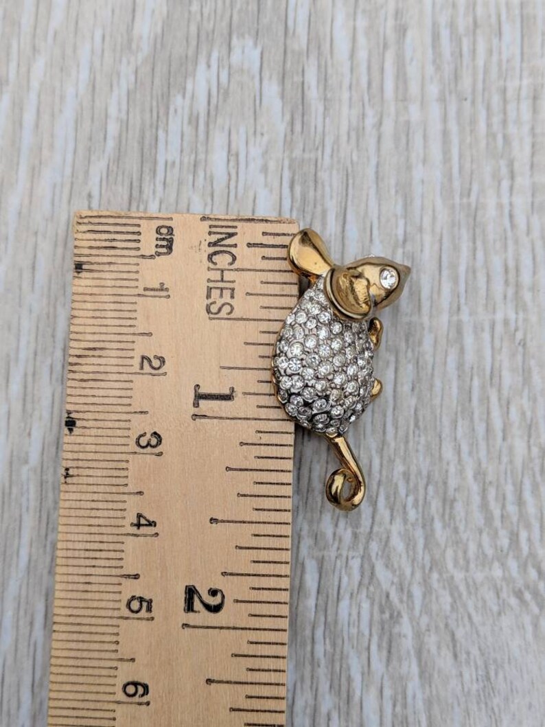 Pav\u00e9 Rhinestone and Gold Tone Mouse or Rat Brooch