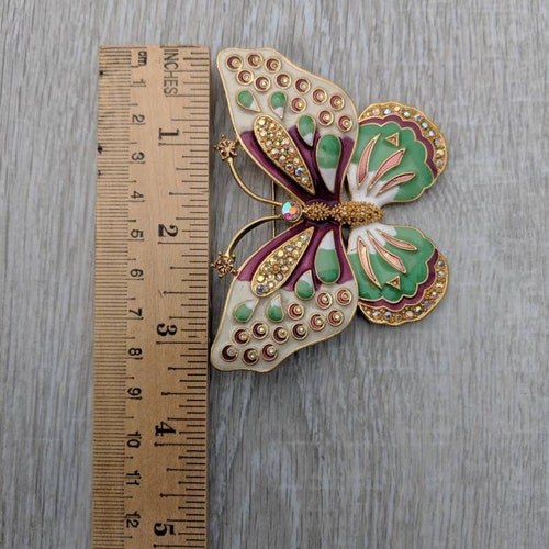 Huge Kenneth Jay Lane Enamel and Aurora Borealis shops Rhinestone Butterfly Brooch