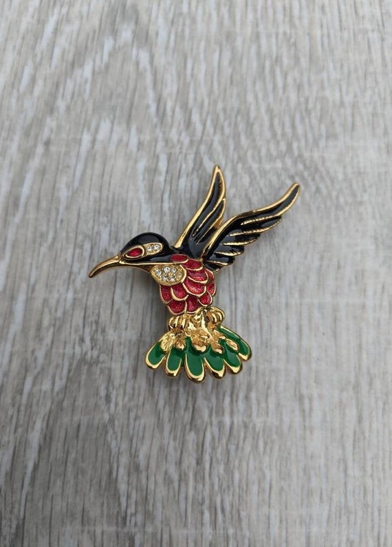 Sphinx Black, Red, and Green Enamel, Clear Rhinest