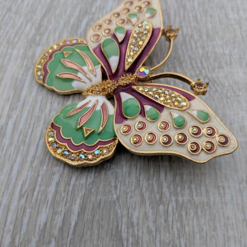 Huge Kenneth Jay Lane Enamel and Aurora Borealis shops Rhinestone Butterfly Brooch