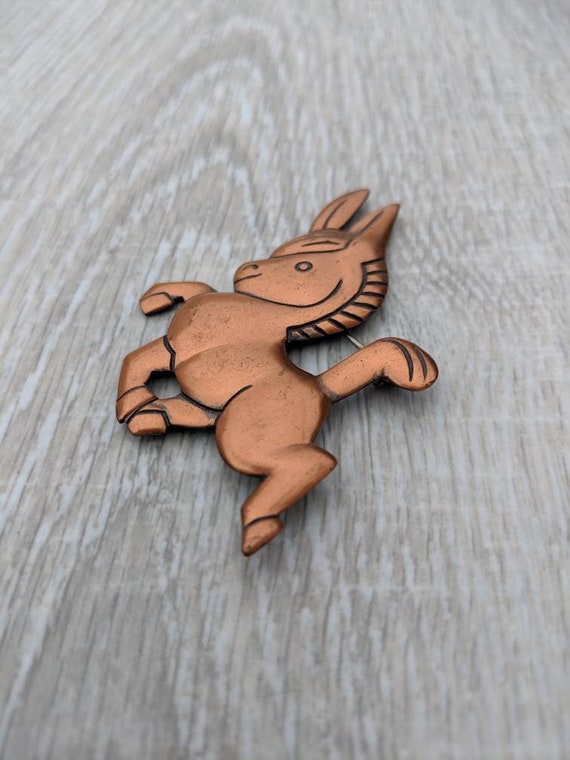 1950s Copper Playful Cartoon Donkey Brooch - image 5