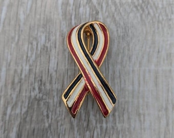 Red, White, and Blue Enamel Patriotic American Flag Ribbon Brooch