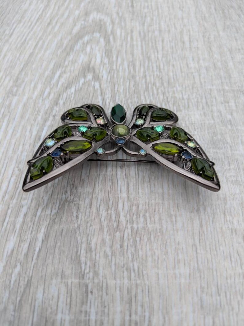 Gunmetal Grey Metal and Various Green and Blue Rhinestones and - Etsy