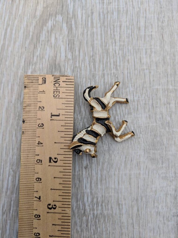 Black and White Enamel and Gold Tone Zebra Brooch - image 2