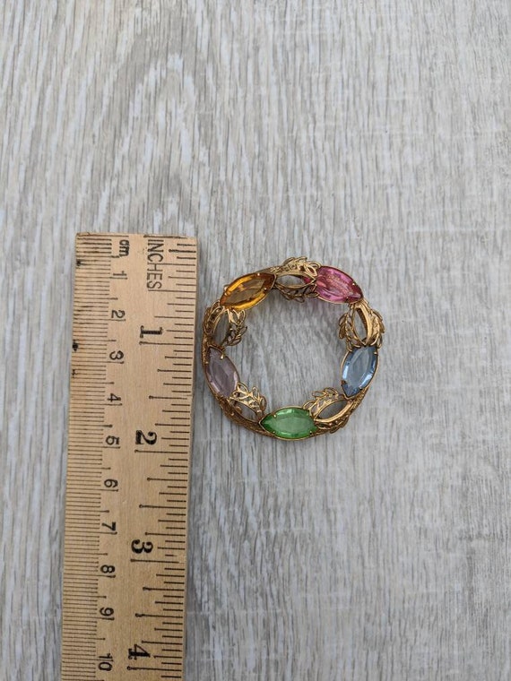 Colorful Pastel Rhinestone and Gold Tone Metal Le… - image 2