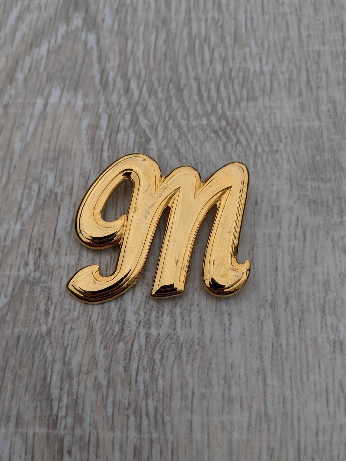 18K Gold Plated Cursive Capital Letter M Initial Monogram Etsy