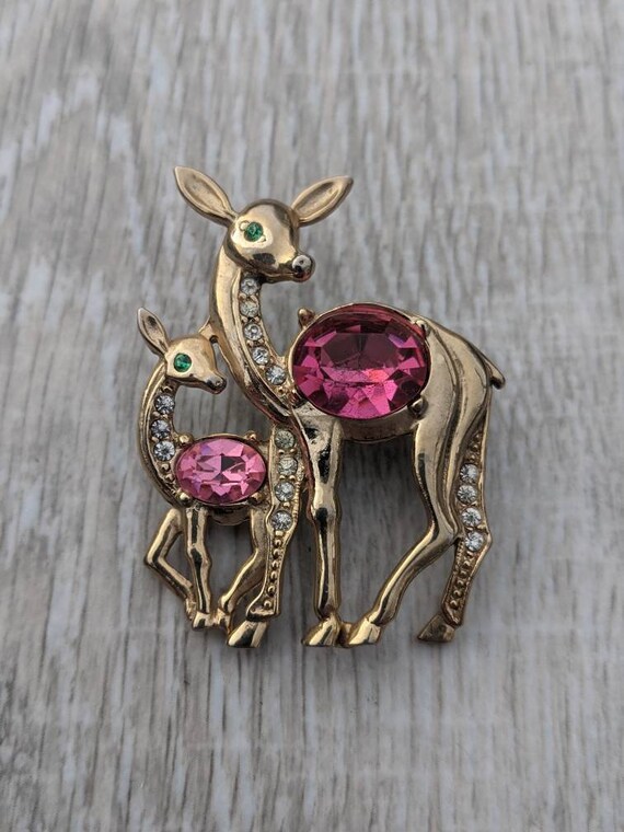 Pink, Green, and Clear Rhinestone and Warm Gold T… - image 6