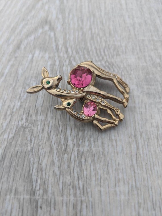 Pink, Green, and Clear Rhinestone and Warm Gold T… - image 5