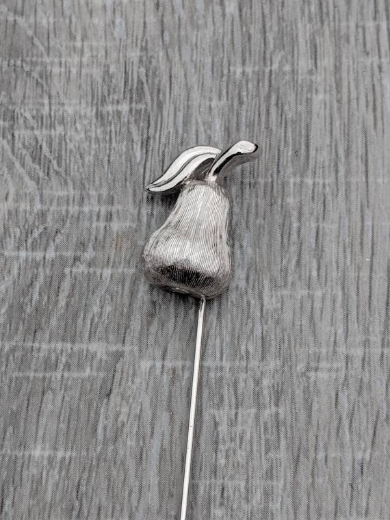 Crown Trifari Brushed Silver Tone Pear Stick Pin - image 1