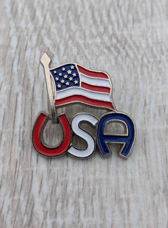 Pair of Red, White, and Blue Enamel and Metal USA… - image 5