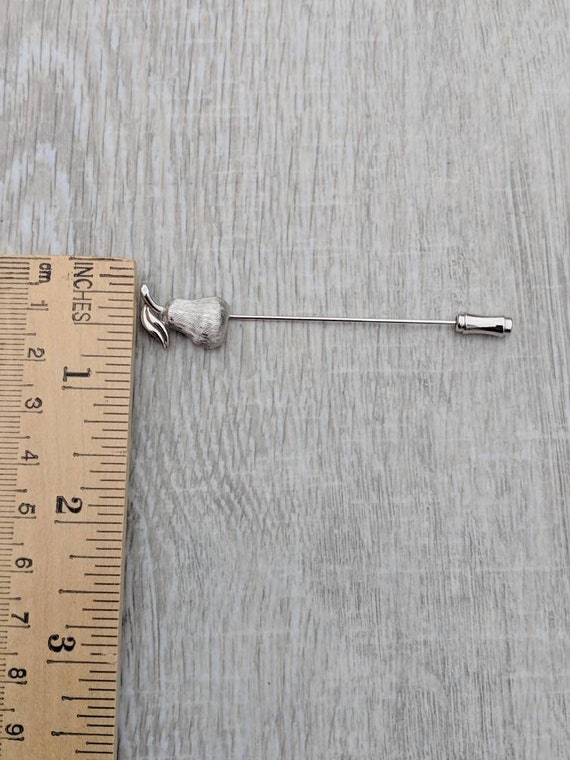Crown Trifari Brushed Silver Tone Pear Stick Pin - image 4