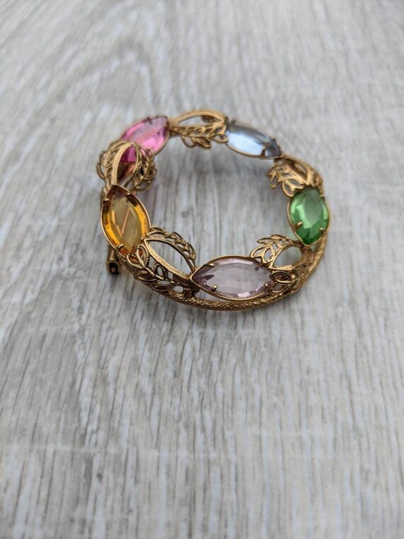 Colorful Pastel Rhinestone and Gold Tone Metal Le… - image 5