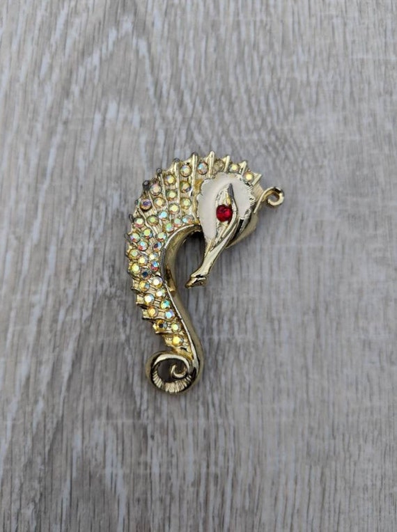 1960s Aurora Borealis and Ruby Red Rhinestone, Wh… - image 1