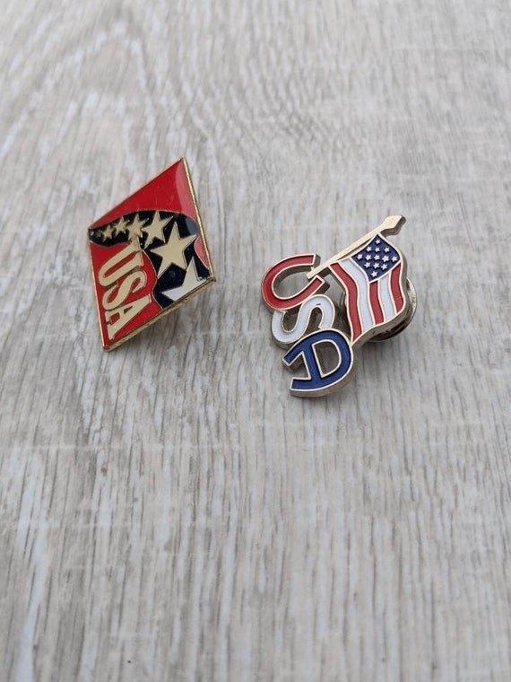 Pair of Red, White, and Blue Enamel and Metal USA… - image 7