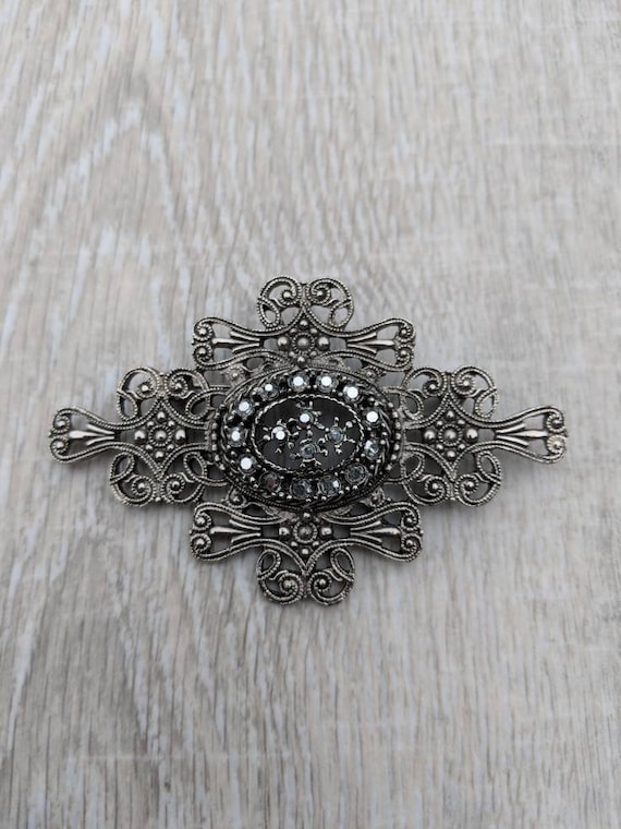 Large Edwardian Revival Silver Tone and Faux Marc… - image 1