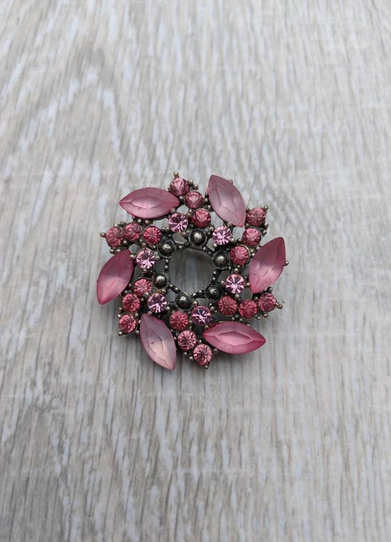 Shades of Pink Rhinestone  and Silver Tone Metal S