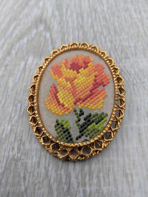 Faux "Cross Stitch" Fiery Orange, Yellow, and Red… - image 8