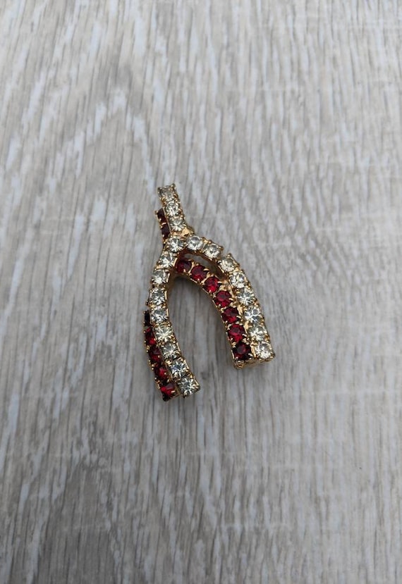 Ruby Red and Clear Rhinestone and Gold Tone Metal 