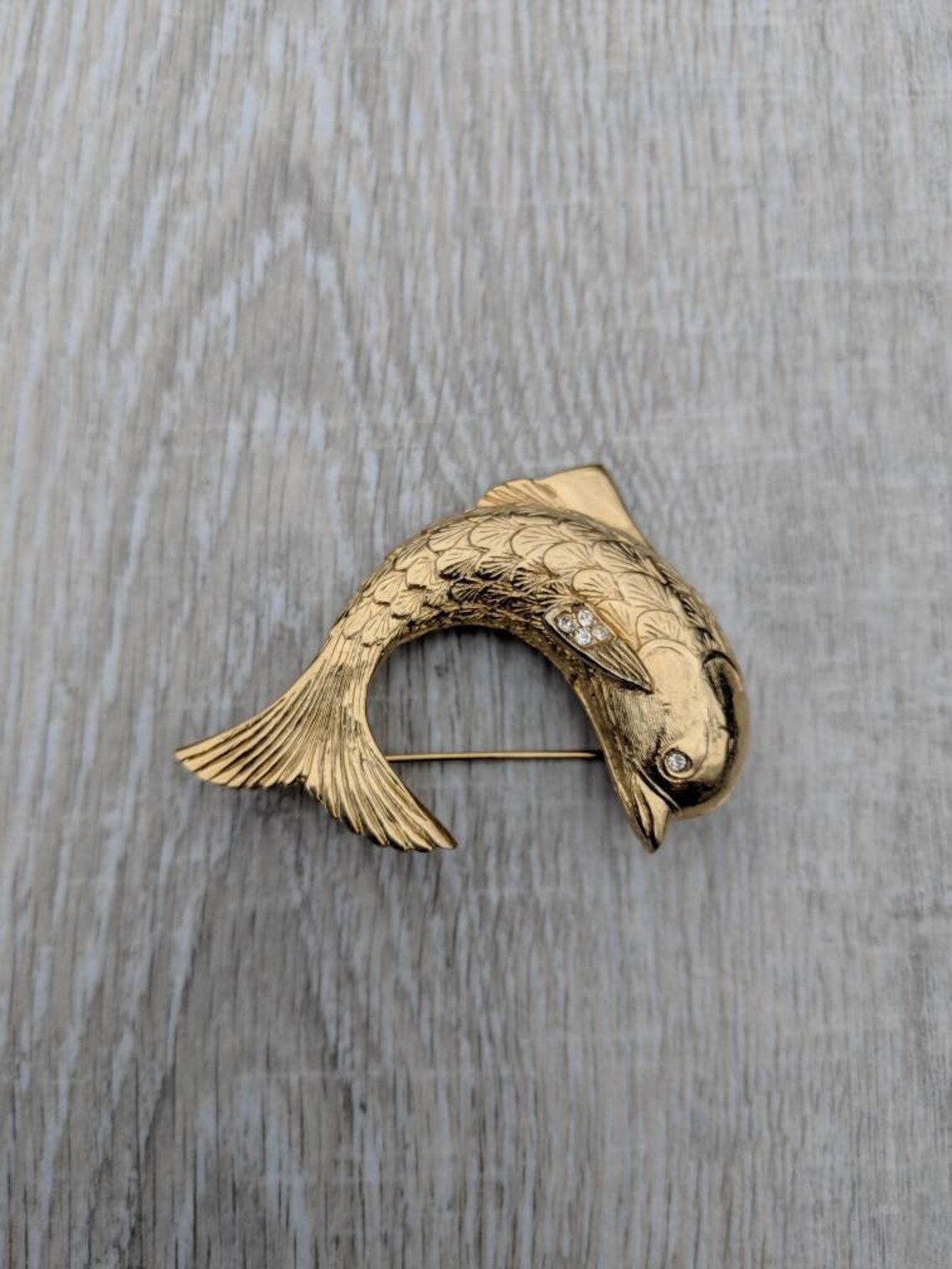 Rhinestone and Gold Tone Leaping Fish Brooch Etsy