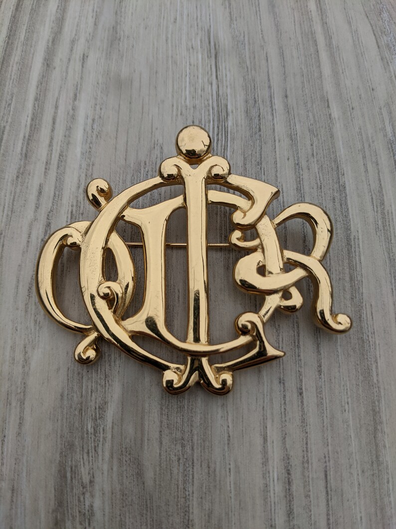 Christian Dior Gold Plated Monogram Statement Brooch - Etsy