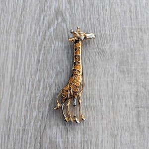 Large Orange and Brown Enamel and Gold Tone Giraffe Brooch