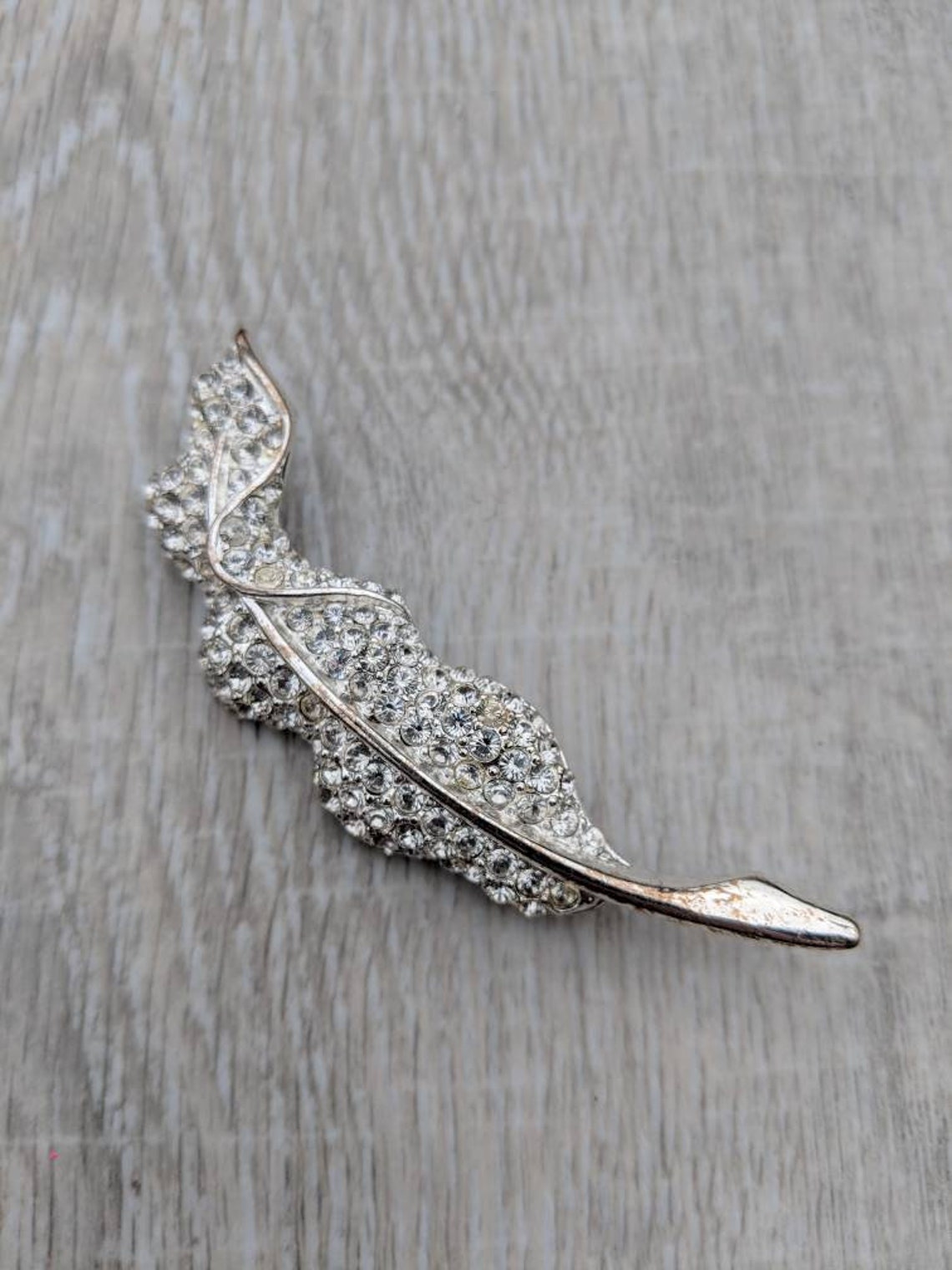 Napier Rhinestone and Silver Tone Feather or Leaf Brooch | Etsy