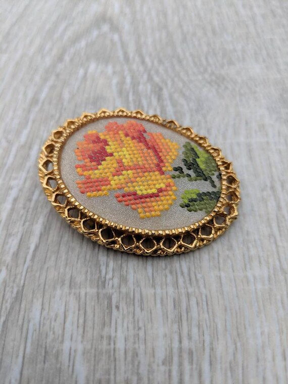 Faux "Cross Stitch" Fiery Orange, Yellow, and Red… - image 6