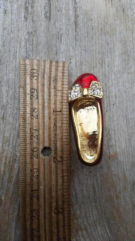 Enamel and Rhinestone Ruby Slipper Brooch - image 2