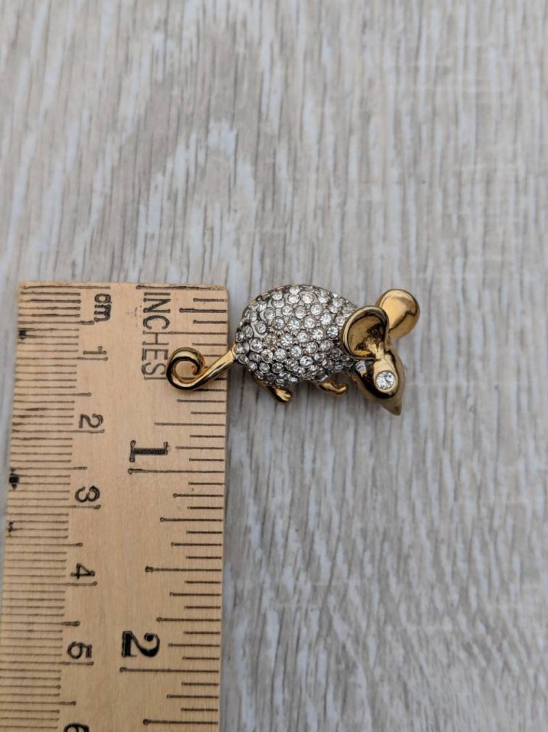 Pav\u00e9 Rhinestone and Gold Tone Mouse or Rat Brooch