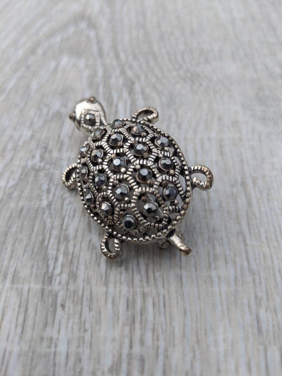 Faux Marcasite and Textured Silver Tone Openwork … - image 10
