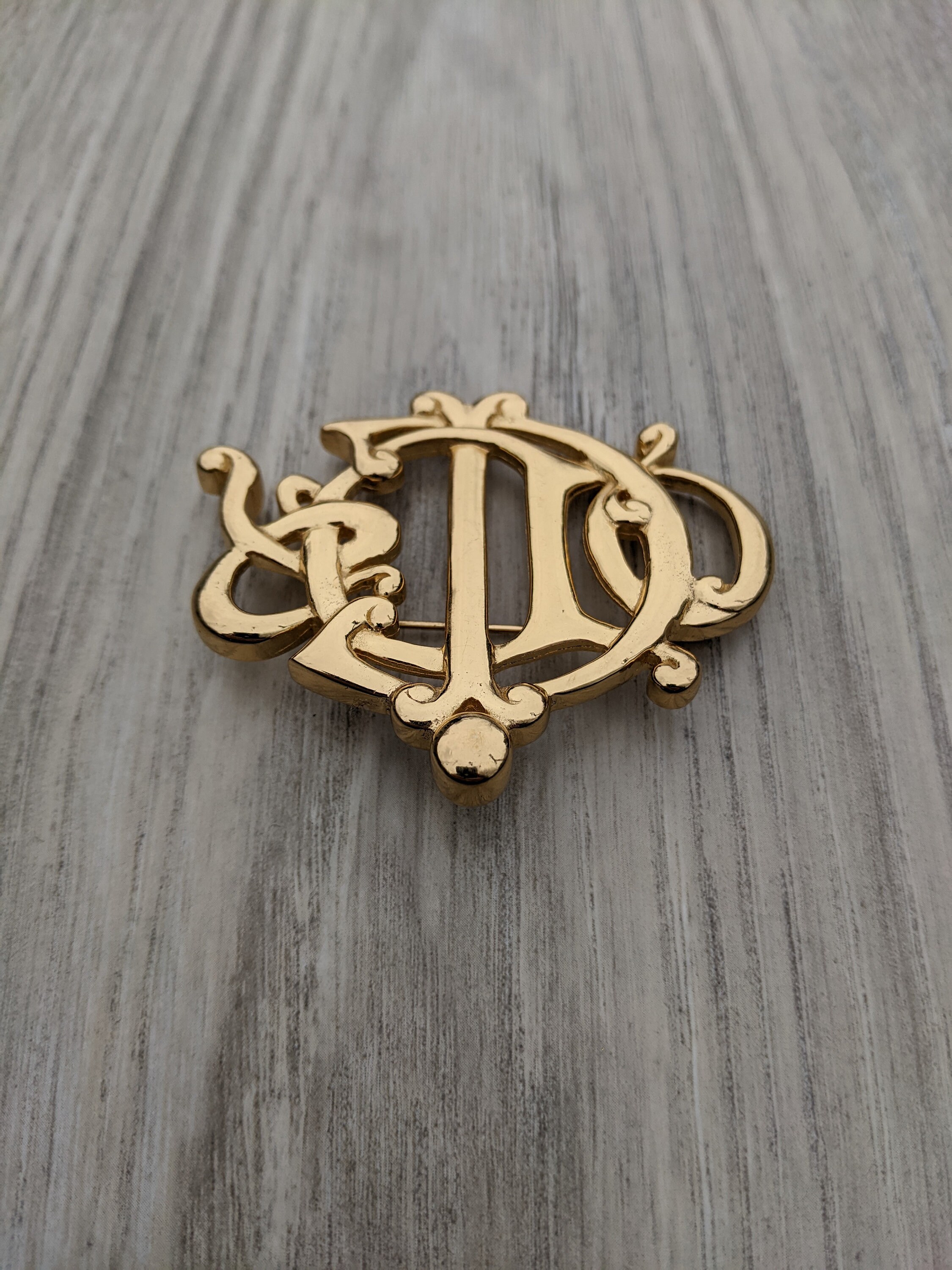 Christian Dior Gold Plated Monogram Statement Brooch - Etsy